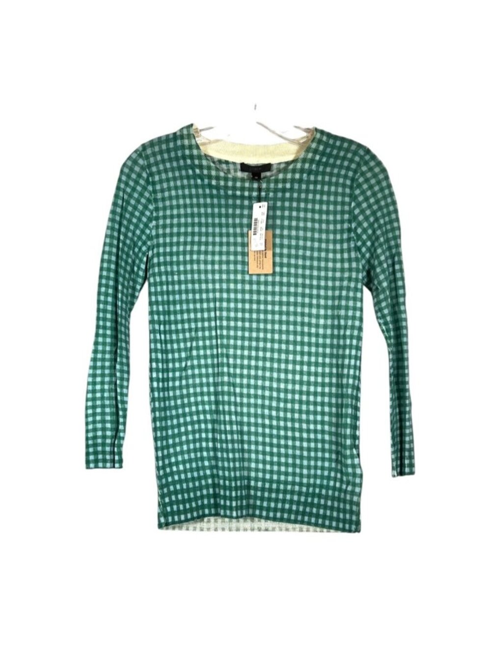 J Crew NWT Merino Wool Gingham Checkered Crewneck Sweater Green Blue XS Prop War